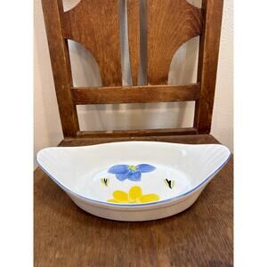 MAXAM CASSEROLE SERVING DISH, HAND PAINTED PORTUGAL, BLUE/YELLOW FLOWERS